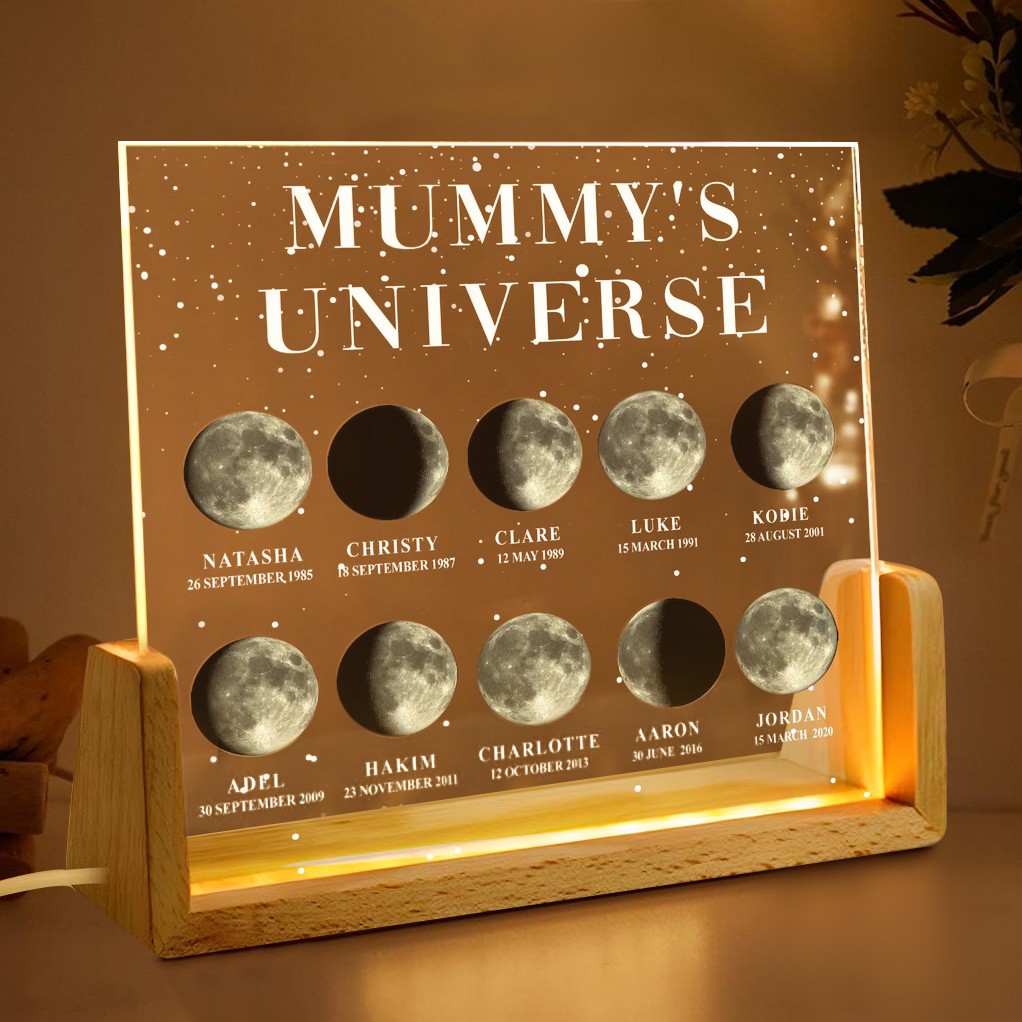 Personalised Mum Moon Phase Night Light By Date For Mother's Day Gift The Day You Became My Mum