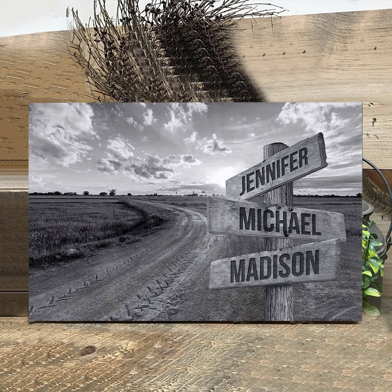 Personalised Last Name Birth Date Vintage Street Sign Multiple Names Premium Canvas Wall Art Best Gift