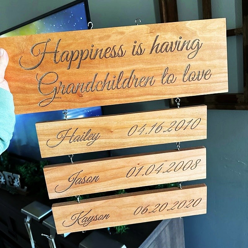 Personalised Grandparent Sign with Grandchildren's Names and Birthdates For Christmas Gift