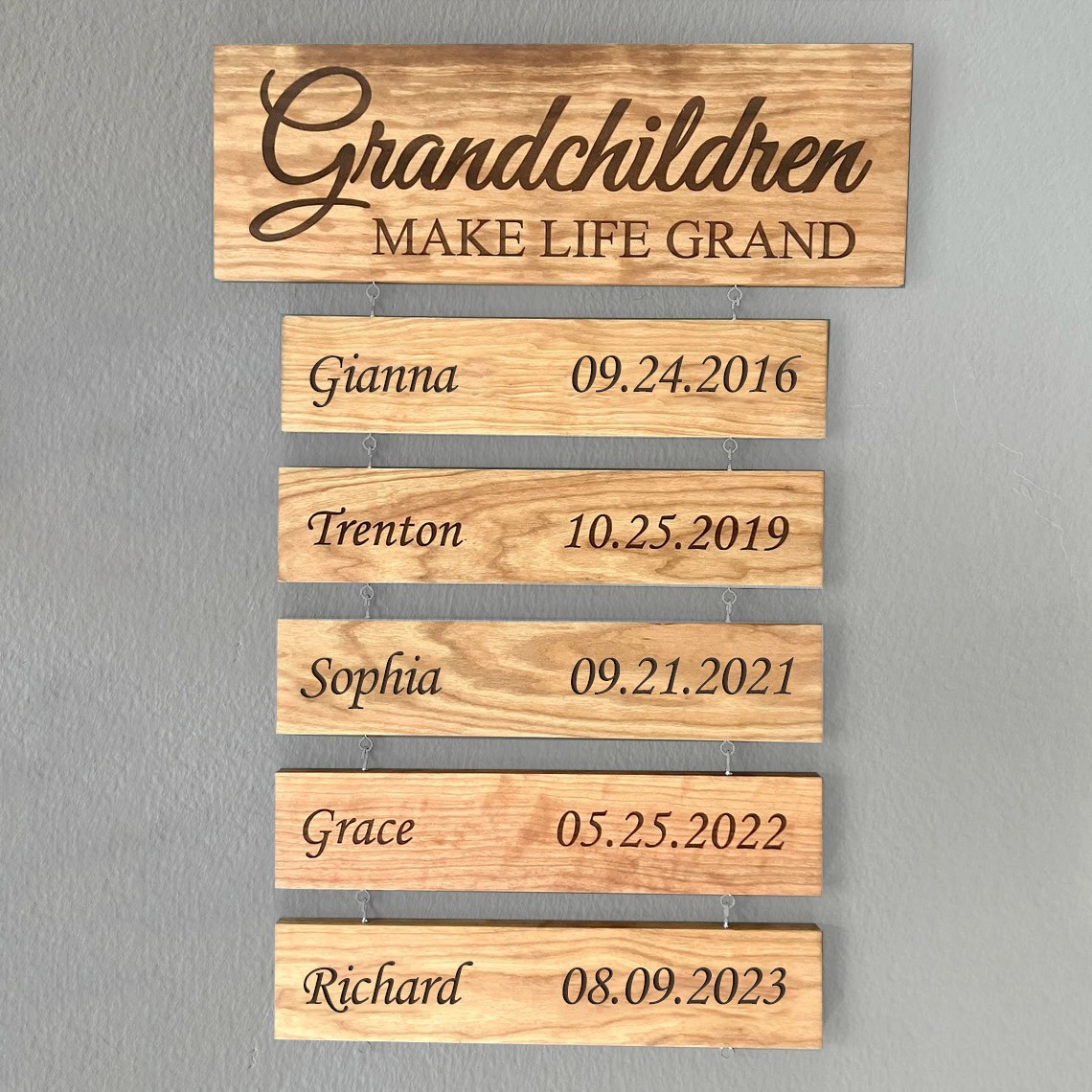 Personalised Grandparent Sign with Grandchildren's Names and Birthdates For Christmas Gift