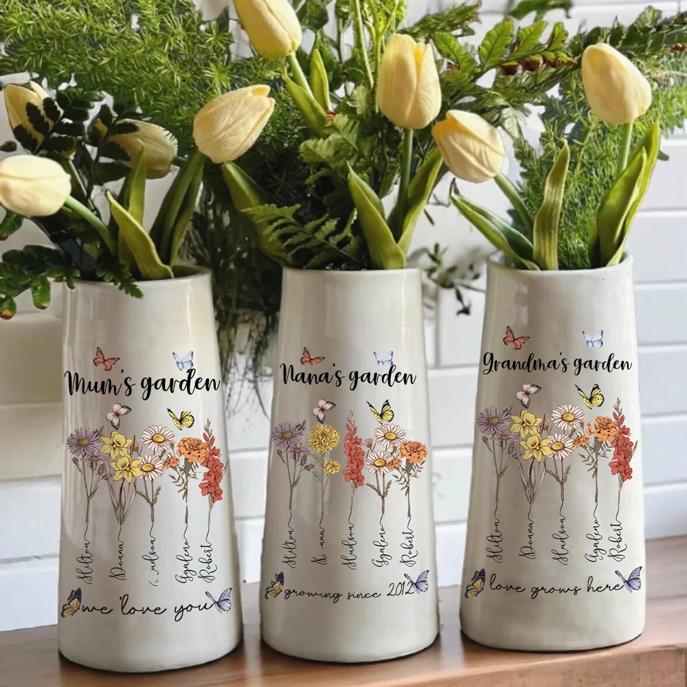 Personalised Birth Month Flower Vase With Kids Name For Mum Grandma Mother's Day Gift Ideas