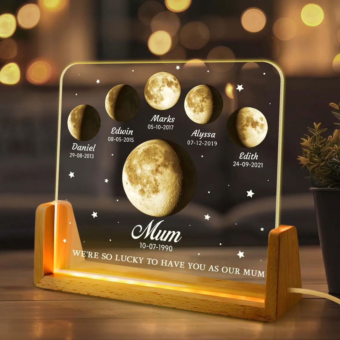 Personalised Mum Moon Phase Night Light By Date For Mother's Day Gift The Day You Became My Mum