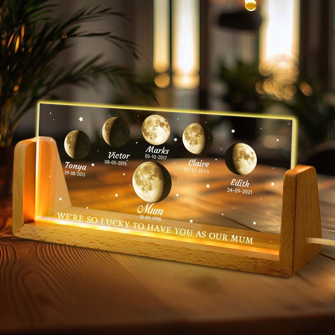 Personalised Mum Moon Phase Night Light By Date For Mother's Day Gift The Day You Became My Mum