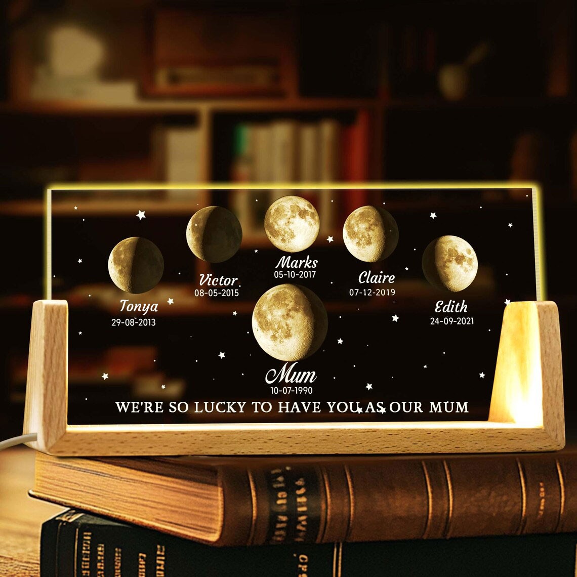 Personalised Mum Moon Phase Night Light By Date For Mother's Day Gift The Day You Became My Mum