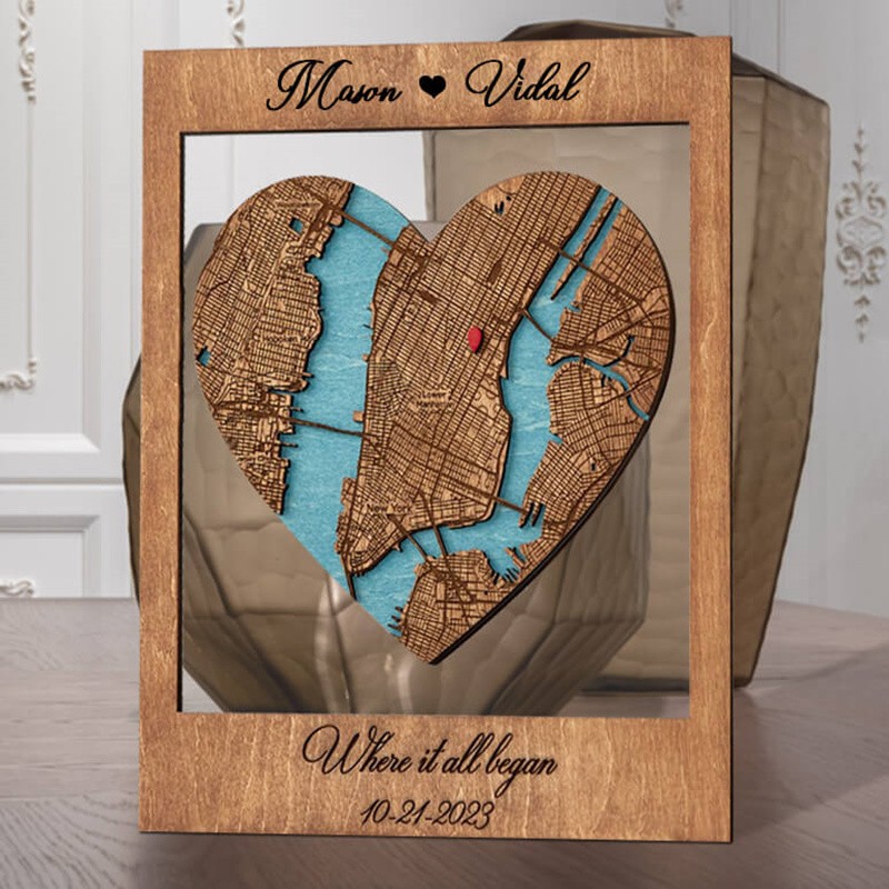 Personalised Where It All Began Map Wooden Framed Wall Art Anniversary Valentine's Day Gift for Couple