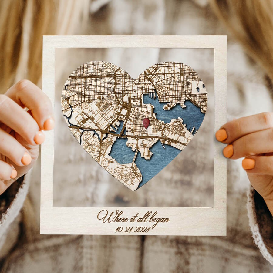 Personalised Where It All Began Map Wooden Framed Wall Art Anniversary Valentine's Day Gift for Couple