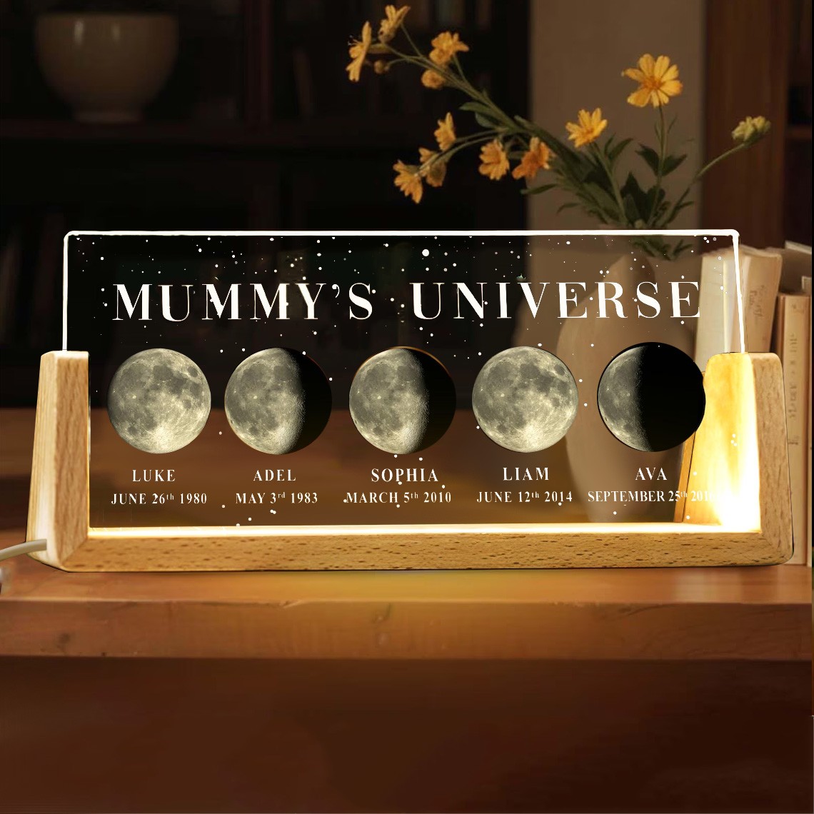 Personalised Mum Moon Phase Night Light By Date For Mother's Day Gift The Day You Became My Mum
