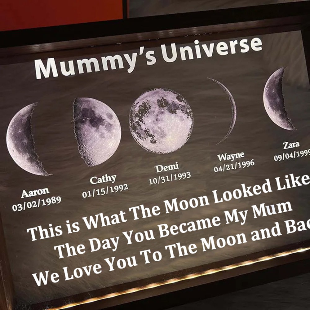 Personalised Moon Phase Night Light By Date For Mother's Day Gift The Day You Became My Mum