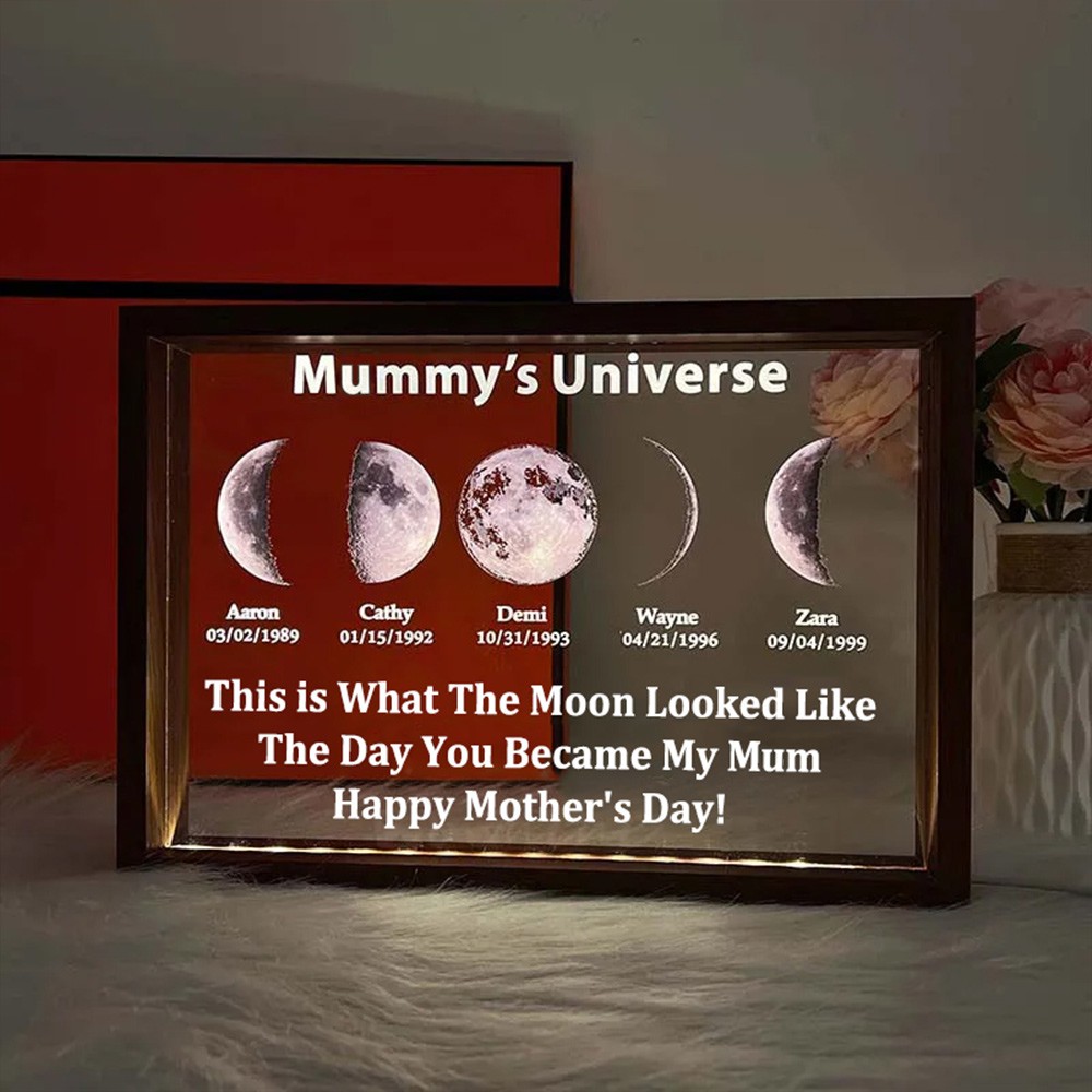 Personalised Moon Phase Night Light By Date For Mother's Day Gift The Day You Became My Mum