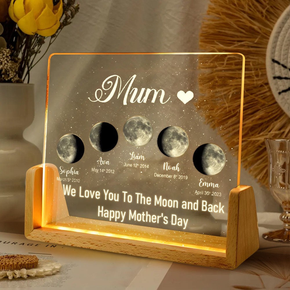 Personalised Mum Moon Phase Night Light By Date For Mother's Day Gift The Day You Became My Mum