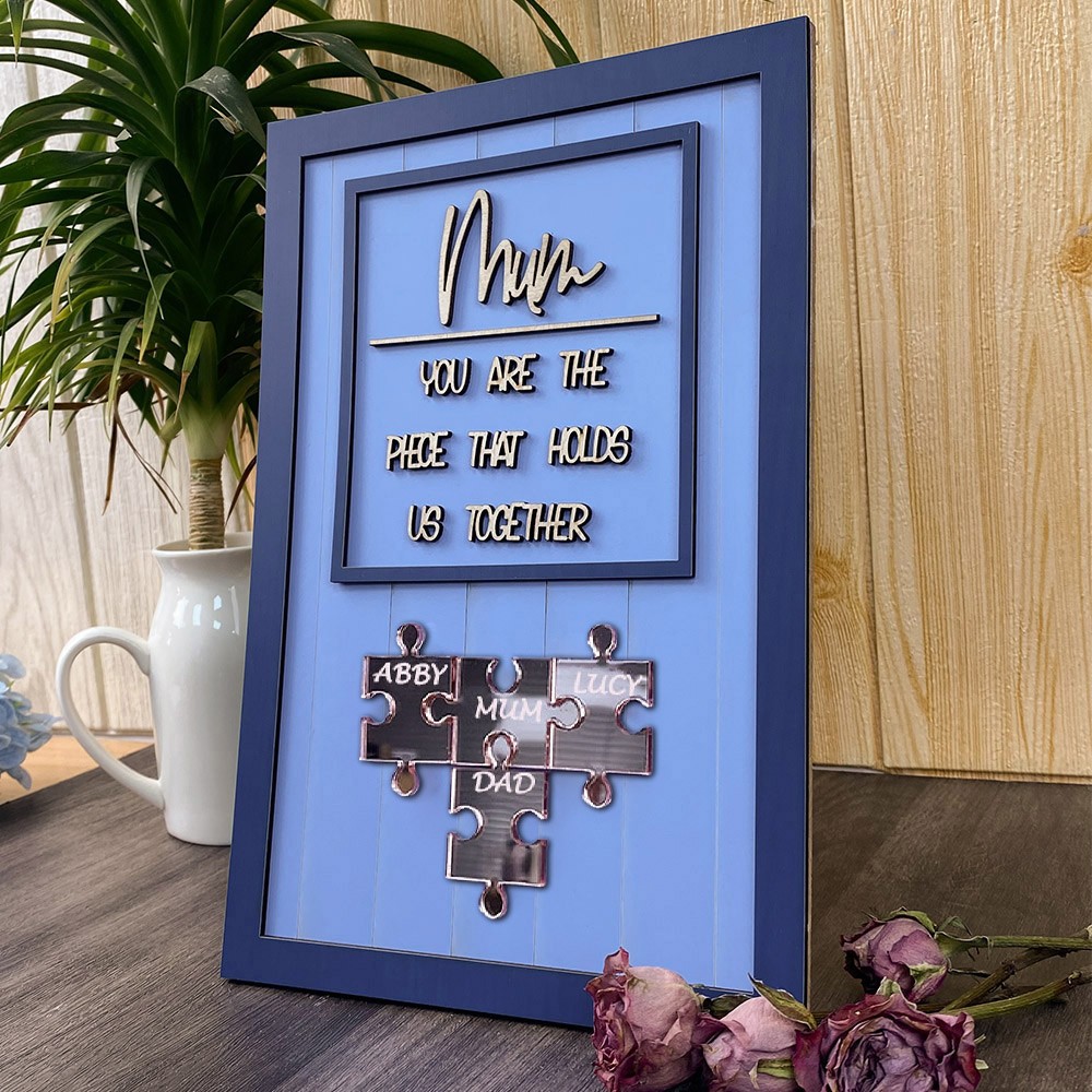 Custom Mum Puzzle Sign with Kids Name Mum You Are The Piece Holds Us Together For Mother's Day Gift