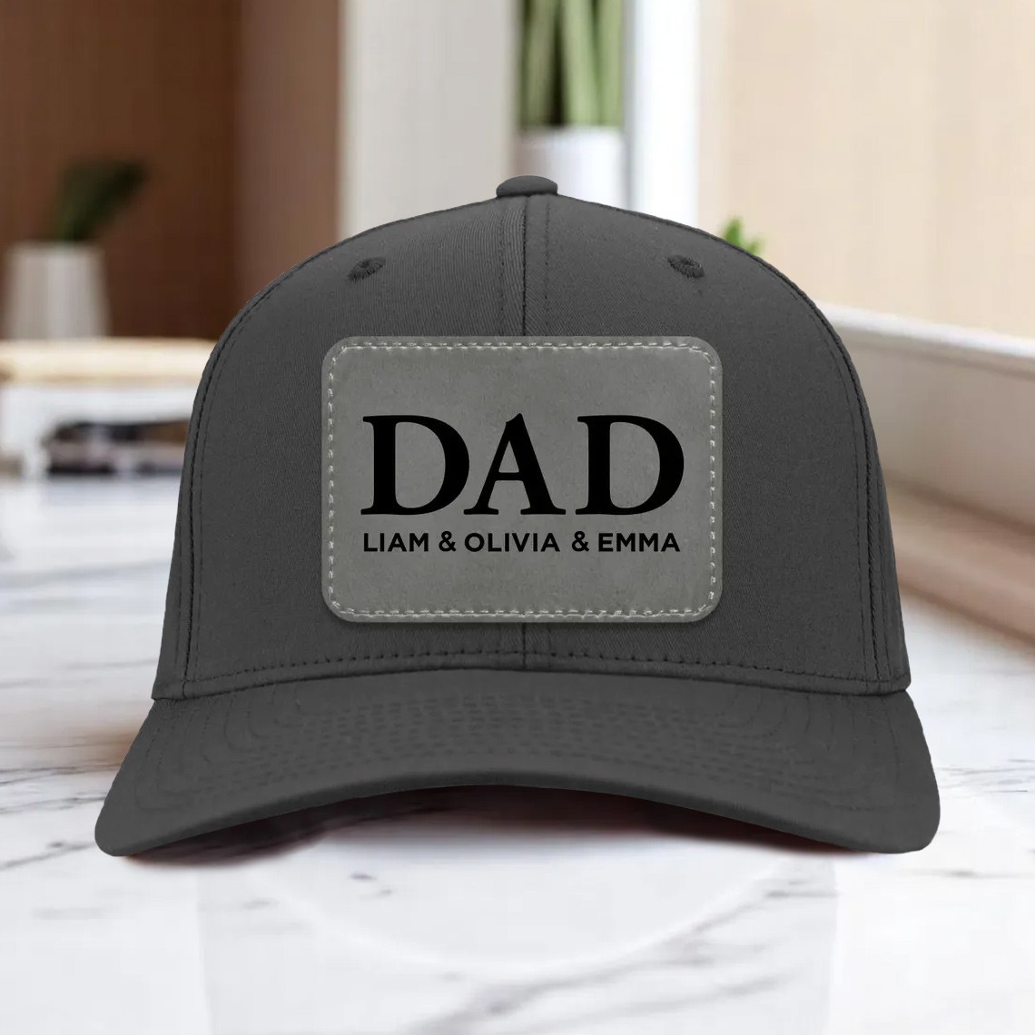 Custom Dad Leather Patch Hat With Kids Name For Men Dad Father's Day Gift