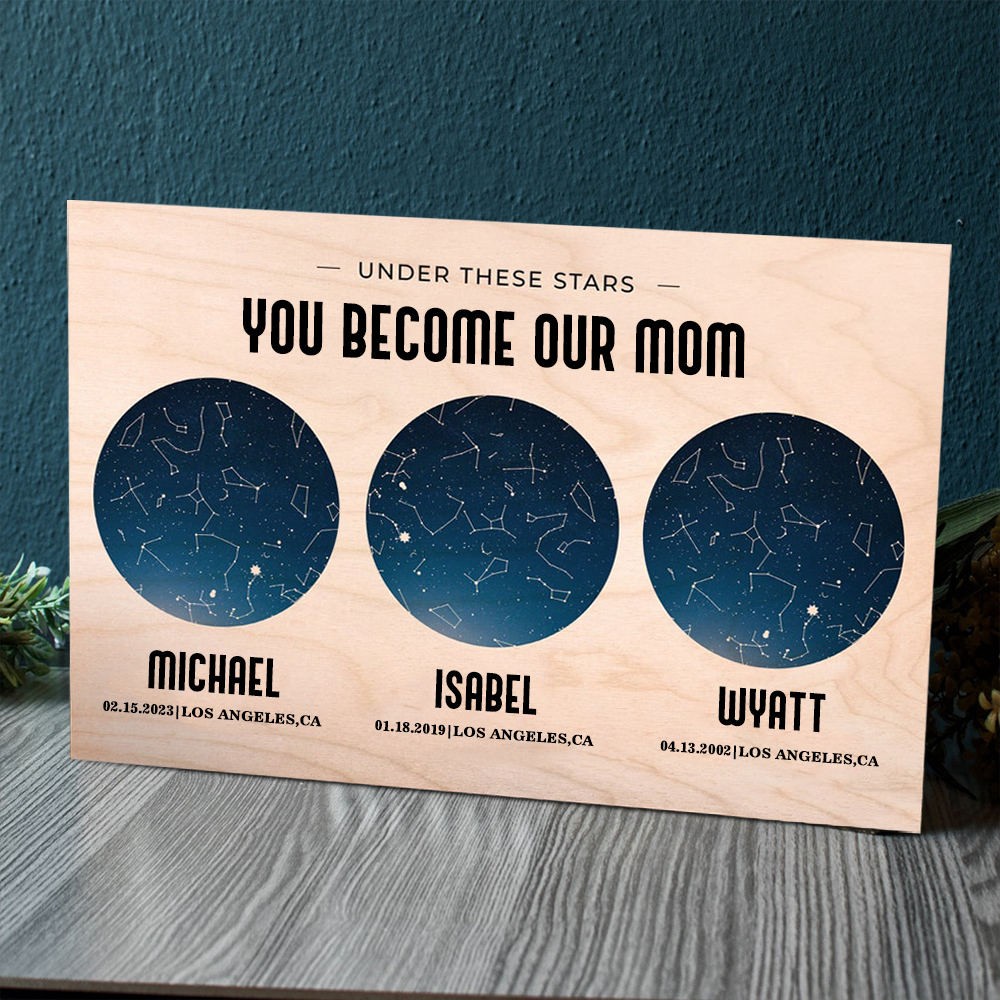 Personalised Star Map By Date Night Sky Constellation Wood Sign For Mum Christmas Gift