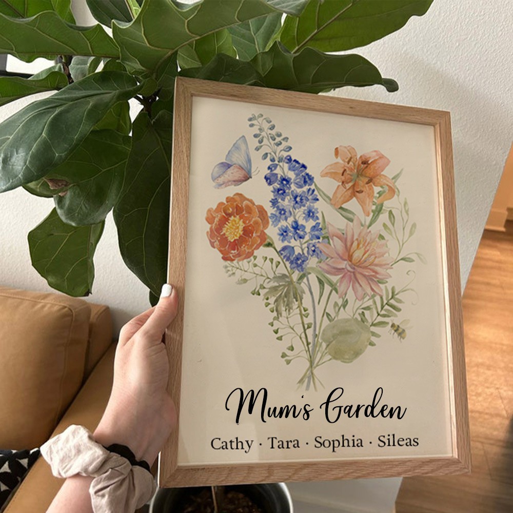 Custom Birth Flower Bouquet Frame Home Art For Mum Grandma Christmas Gift