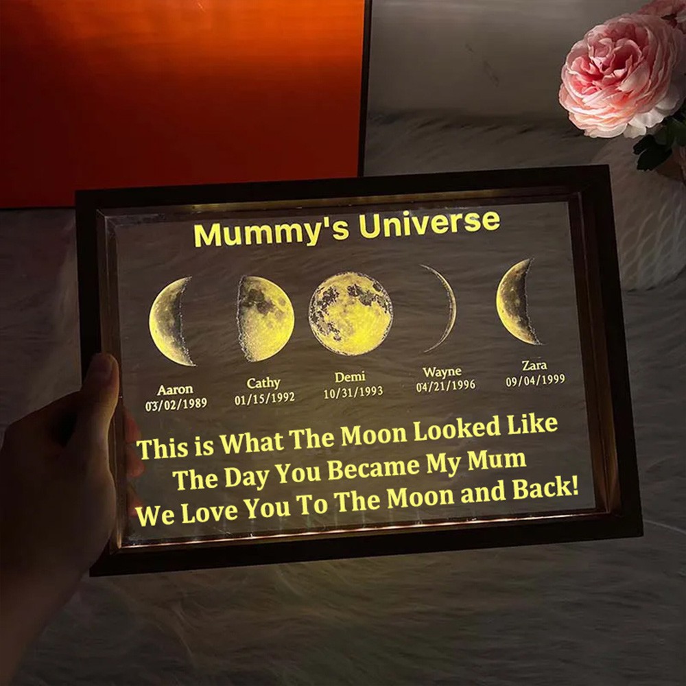 Personalised Moon Phase Night Light By Date For Mother's Day Gift The Day You Became My Mum