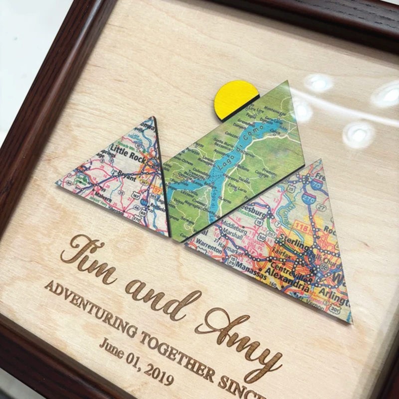 Personalised Mountain Adventure Travel Map Frame Unique Gift For Couple Valentine's Day Anniversary