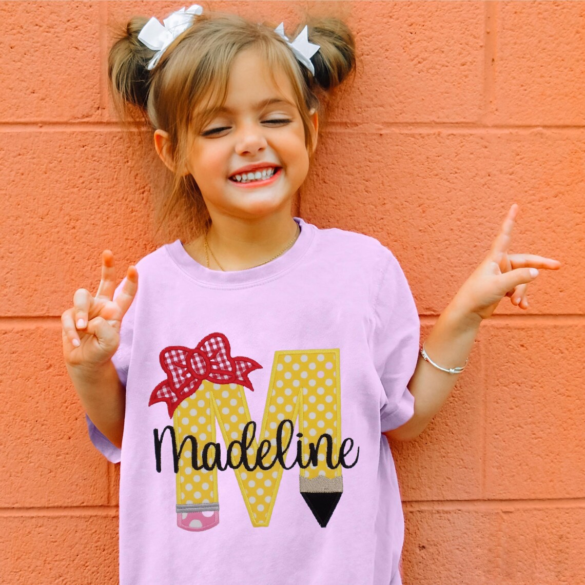 Personalised Embroidered Back to School First Day of School Letter Pencil Shirt