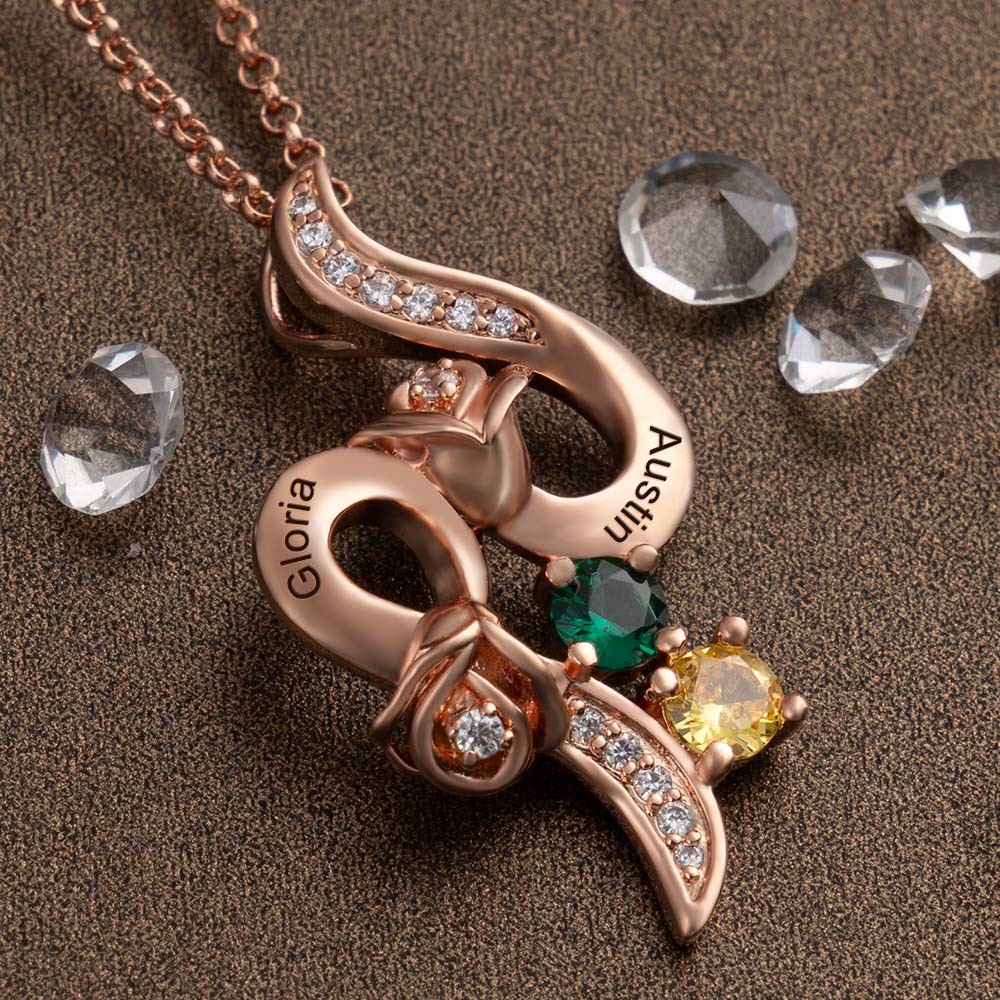 Personalised Name Necklace with Birthstones and Names For Gifts Ideas