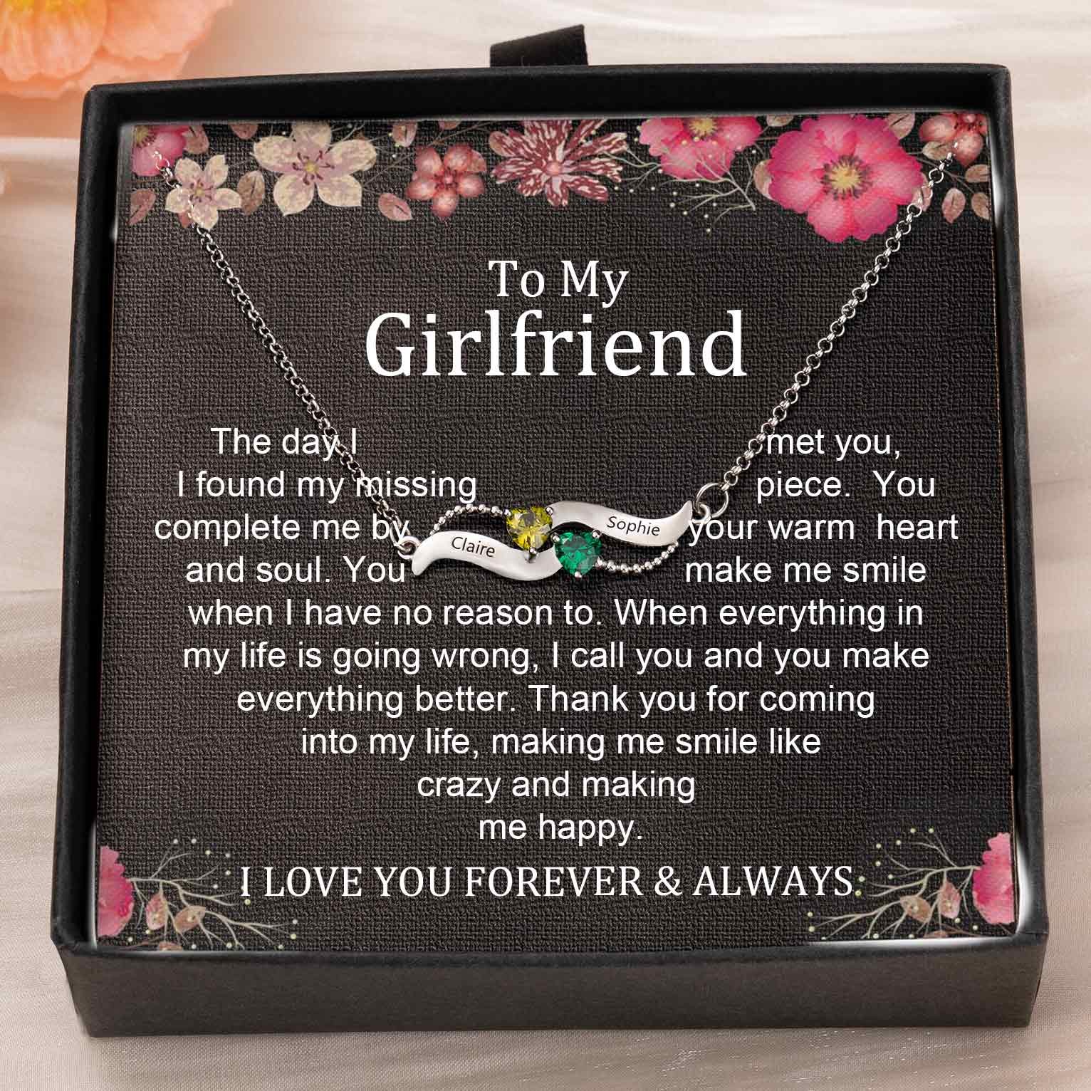 Custom Couple Names Heart Necklace With Birthstones Valentine's Day Gifts