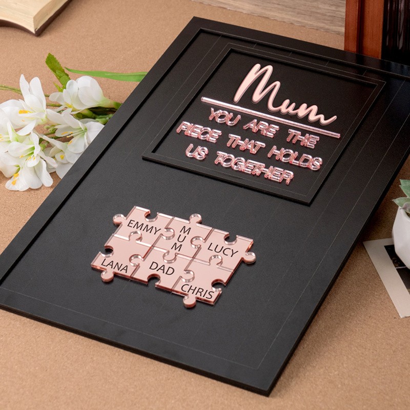 Custom Mum Puzzle Sign with Kids Name Mum You Are The Piece Holds Us Together For Mother's Day Gift