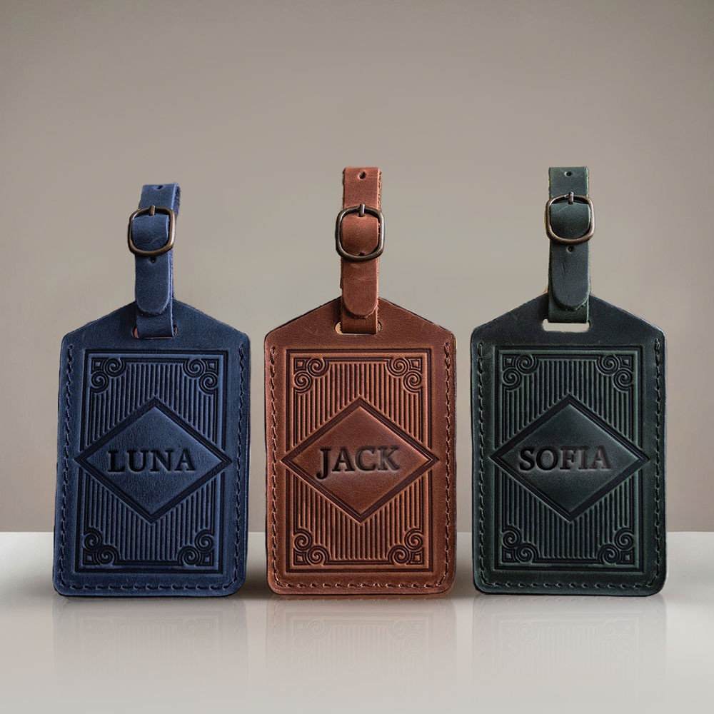 Personalised Leather Luggage Tag with Engraved Name For Travel Gift