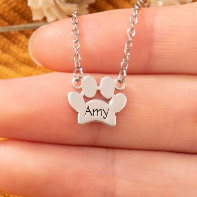 Personalised Paw Print Name Necklace with Pet Paw Pendant Gifts For Pet Lovers