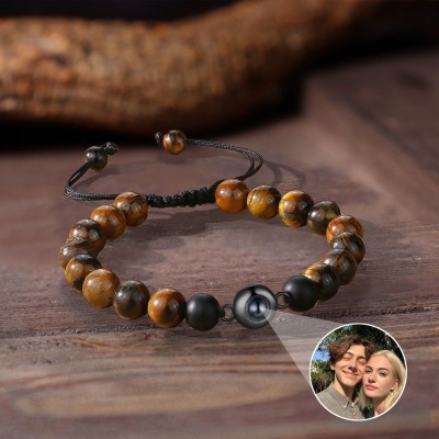 Personalised Rope Memorial Photo Projection Bracelet With Picture Inside For Couple