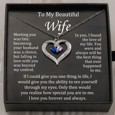 Personalised Birthstone Necklace With 2 Names For Wife Valentine's Day Gifts