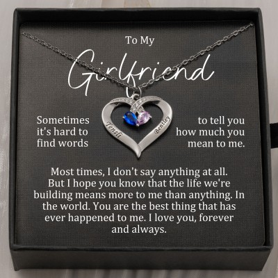 Custom Birthstone Couple Necklace With 2 Names For Girlfriend Gift Ideas
