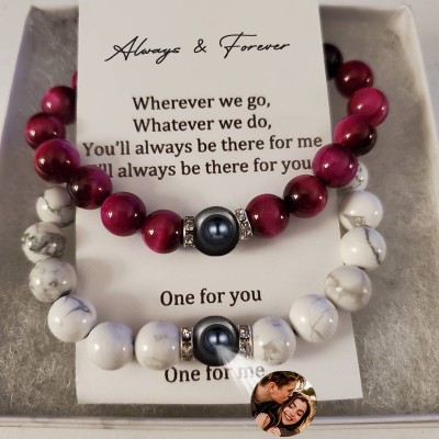 Personalised Picture Inside Bracelet With Long Distance Magnetic Design For Wife Husband