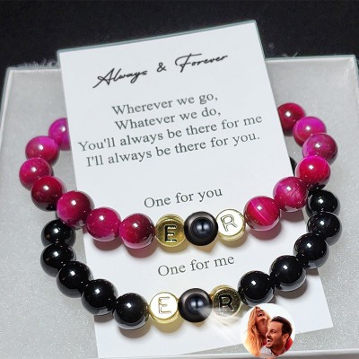 Personalised Handmade Picture Projection Coordinate Bracelet With Magnetic Pendants For Couple
