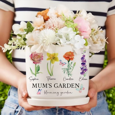 Custom Mum's Garden Birth Flower Pot with Kids Name For Christmas Gift Ideas