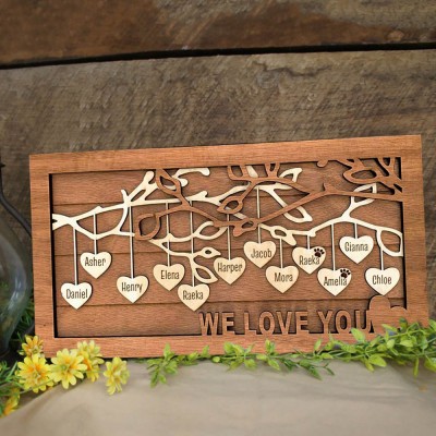Custom Family Tree Wood Sign with Kids Name For Christmas Family Gift