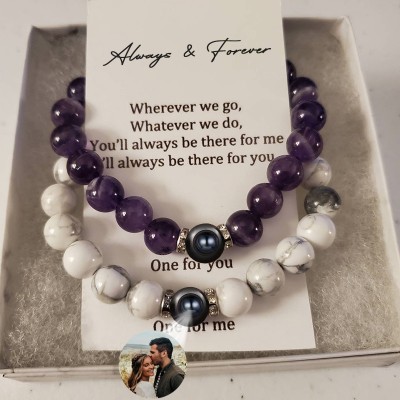 Custom Set of 2 Magnetic Couple Bracelet With Picture Inside For Him Her Anniversary Gift