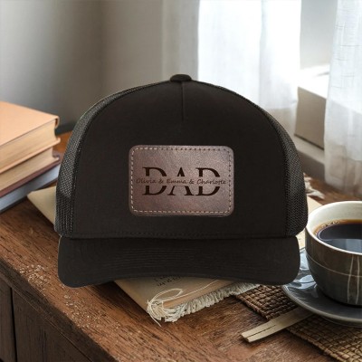 Custom Dad Leather Patch Hat With Kids Name For Men Dad Father's Day Gift