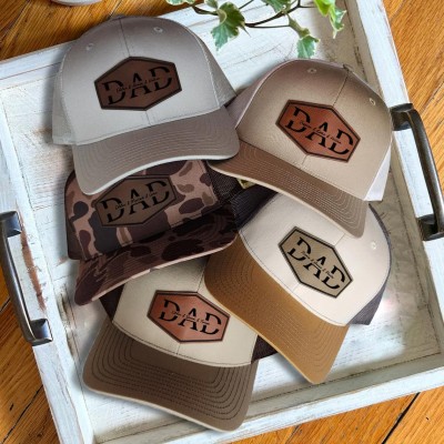 Custom Dad Leather Patch Hat With Kids Name For Men Dad Father's Day Gift