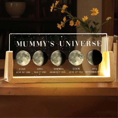 Personalised Mum Moon Phase Night Light By Date For Mother's Day Gift The Day You Became My Mum
