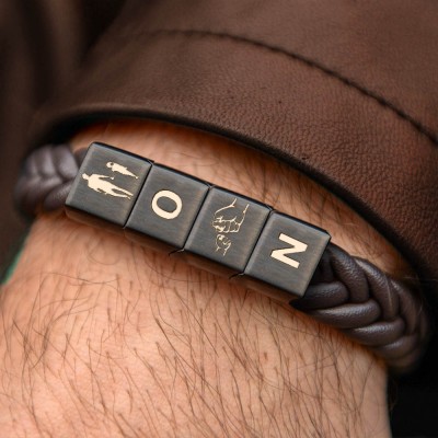 Personalised Leather Bracelet With Family Names Beads For Papa Father's Day
