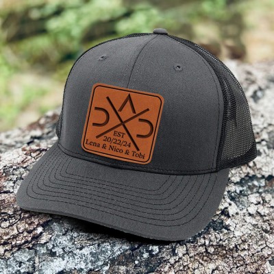 Custom DAD Leather Patch Hat With Kids Name For Papa Dad Grandpa Father's Day Birthday Gift