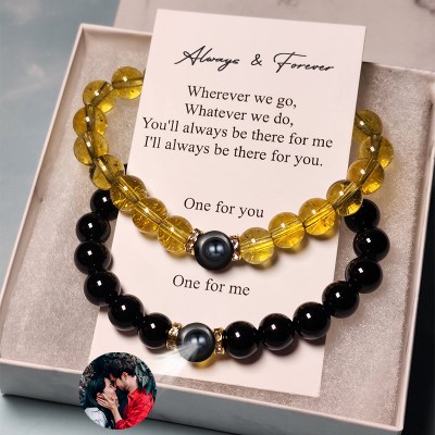 Personalised Set Magnetic Bracelet With Photo Minimalist Memorial Design For Couple Birthday Gifts