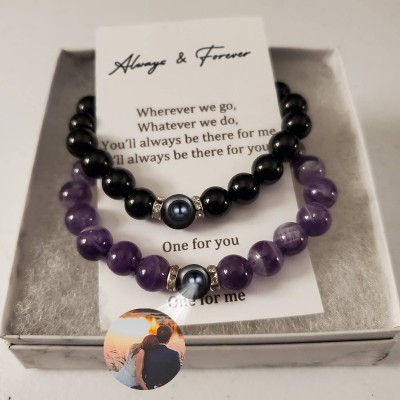 Custom Photo Magnetic Bracelet With Minimalist Memorial Secret For Couple Birthday Gifts