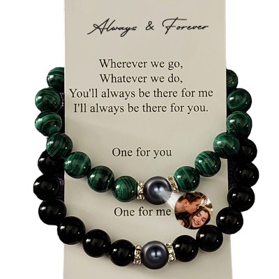 Personalised Set of 2 Couples Projection Bracelets With Magnetic Design For Her Him Valentine's Day