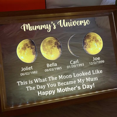 Personalised Moon Phase Night Light By Date For Mother's Day Gift The Day You Became My Mum
