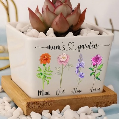 Custom Mum's Garden Birth Flower Pot with Kids Names For Grandma Mum Mother's Day Gift