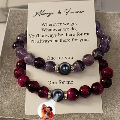 Personalised Matching Magnetic Long Distance Bracelet with Photo Inside For Valentine's Day Gifts