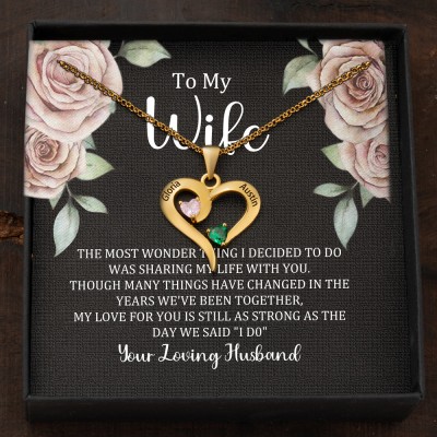 Custom Couple Names Heart Necklace With Birthstones Valentine's Day Gifts