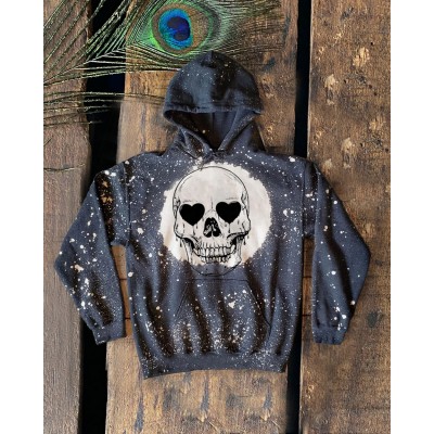 Skull and Hearts Vintage Sweatshirt Hoodie For Halloween Gift Ideas