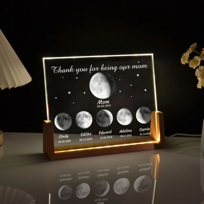 Custom Mum Moon Phase Night Light By Date For Mother's Day Gift