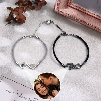 Personalised Matching Magnetic Projection Bracelet with Custom Initial For Her Him Anniversary Gifts