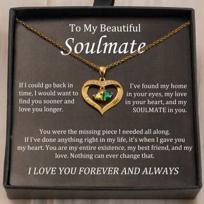 Personalised Heart Charm Name Necklace With 2 Birthstones Gifts For Soulmate